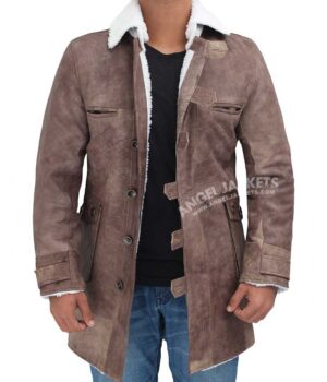 Bennett Distressed Sherpa Mens Leather Trench Coat 