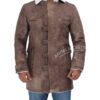 Bennett Distressed Sherpa Mens Leather Trench Coat 