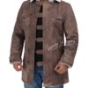 Bennett Distressed Sherpa Mens Leather Trench Coat 