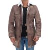 Bennett Distressed Sherpa Mens Leather Trench Coat 