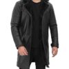 Black Shearling Leather Trench Coat