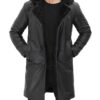 Black Shearling Leather Trench Coat