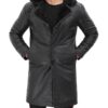 Black Shearling Leather Trench Coat