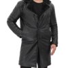 Black Shearling Leather Trench Coat