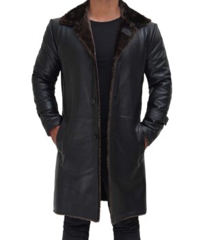 Chandler Mens Shearling Black Leather Coat