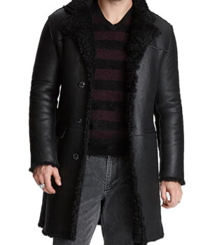 Mens Black Shearling Leather Coat