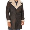 Sullivan Double Breasted Sherpa Brown Leather Mens Coat 