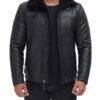 Mitchel Black Shearling Bomber Leather Jacket