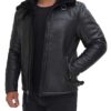 Mitchel Black Shearling Bomber Leather Jacket