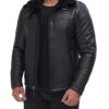 Mitchel Black Shearling Bomber Leather Jacket