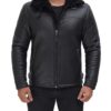 Mitchel Black Shearling Bomber Leather Jacket