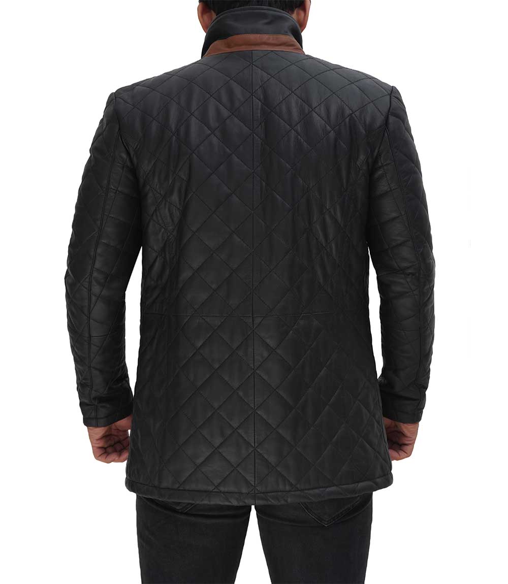 Glen Men Black Quilted Leather Car Coat Glen Men Black Quilted Leather Car Coat