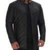 Glen Men Black Quilted Leather Car Coat Glen Men Black Quilted Leather Car Coat