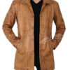 Mens Brown Leather Car Coat 