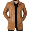 Mens Brown Leather Car Coat 