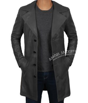Bryson Black Leather Duster Car Coat Mens