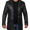 Mens Santiago Black Leather 3/4 Length Car Coat 