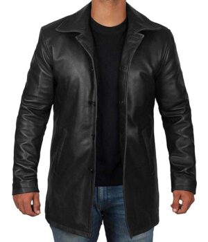 Mens Santiago Black Leather 3/4 Length Car Coat 