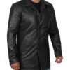 Mens Santiago Black Leather 3/4 Length Car Coat 