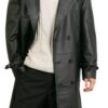 Mens Double Breasted Black Leather Trench Coat