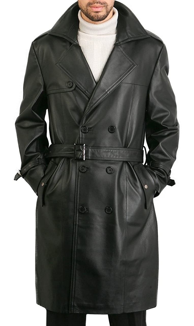 Mens Double Breasted Black Leather Trench Coat Mens Double Breasted Black Leather Trench Coat