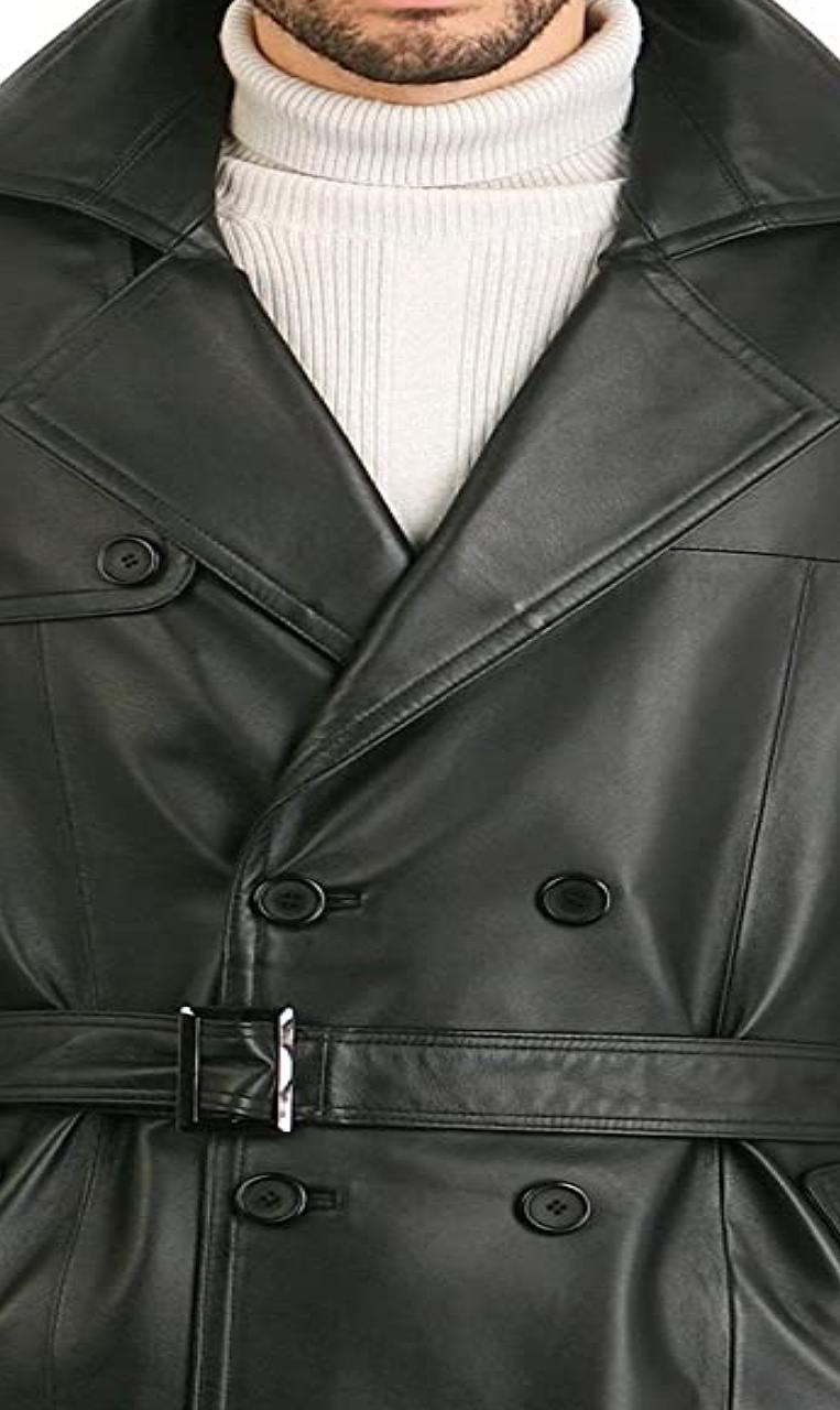 Mens Double Breasted Black Leather Trench Coat Mens Double Breasted Black Leather Trench Coat