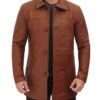 Mens Vintage Cognac Leather Car Coat