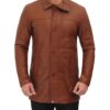 Mens Vintage Cognac Leather Car Coat