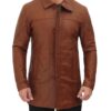Mens Vintage Cognac Leather Car Coat