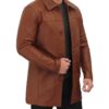 Mens Vintage Cognac Leather Car Coat