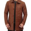 Mens Vintage Cognac Leather Car Coat