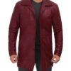 Santiago Mens Leather Car Coat Maroon