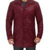 Santiago Mens Leather Car Coat Maroon