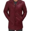 Santiago Mens Leather Car Coat Maroon