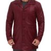 Santiago Mens Leather Car Coat Maroon