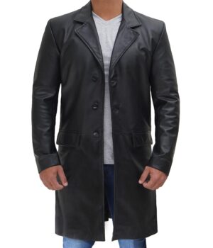 Mens Walking Long Real Leather Coat