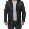 Mens Black Leather 3 4 Length Car Coat