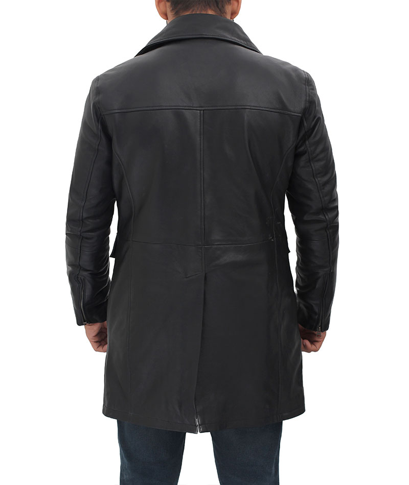Mens Black Leather 3 4 Length Car Coat Mens Black Leather 3 4 Length Car Coat