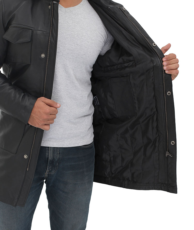 Mens Black Leather 3 4 Length Car Coat Mens Black Leather 3 4 Length Car Coat