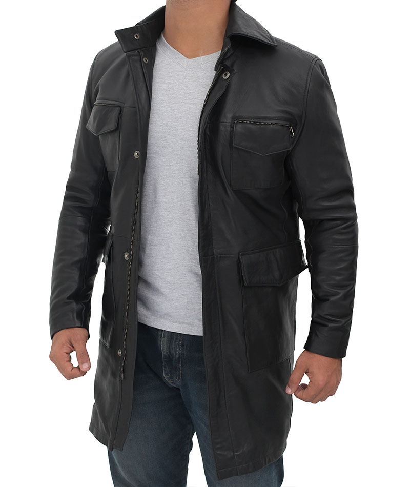 Mens Black Leather 3 4 Length Car Coat Mens Black Leather 3 4 Length Car Coat