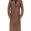 Bryson Mens Distressed Brown Long Leather Coat
