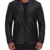 Elton Men Black Quilted Leather Blazer Elton Men Black Quilted Leather Blazer
