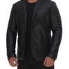 Elton Men Black Quilted Leather Blazer Elton Men Black Quilted Leather Blazer