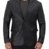 Brandon Mens Black Leather Blazer Jacket
