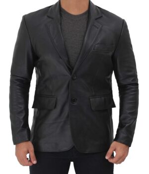 Brandon Mens Black Leather Blazer Jacket