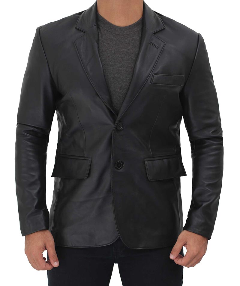 Brandon Mens Black Leather Blazer Jacket Brandon Mens Black Leather Blazer Jacket
