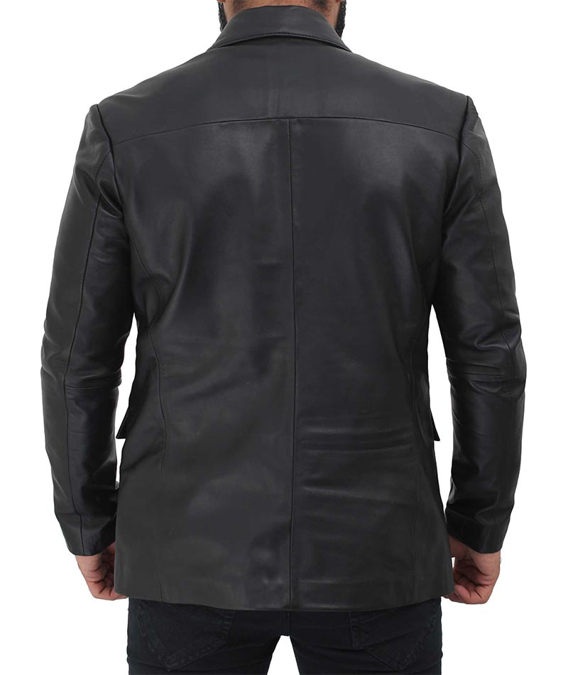 Brandon Mens Black Leather Blazer Jacket Brandon Mens Black Leather Blazer Jacket