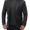 Brandon Mens Black Leather Blazer Jacket Brandon Mens Black Leather Blazer Jacket