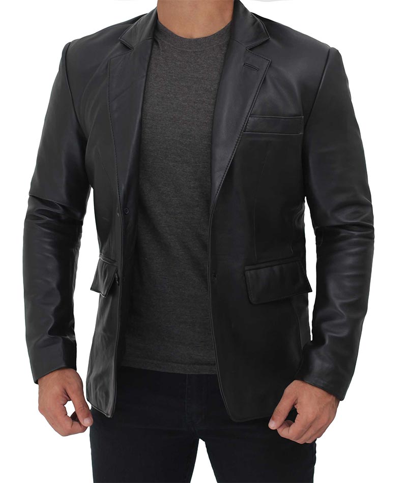Brandon Mens Black Leather Blazer Jacket Brandon Mens Black Leather Blazer Jacket