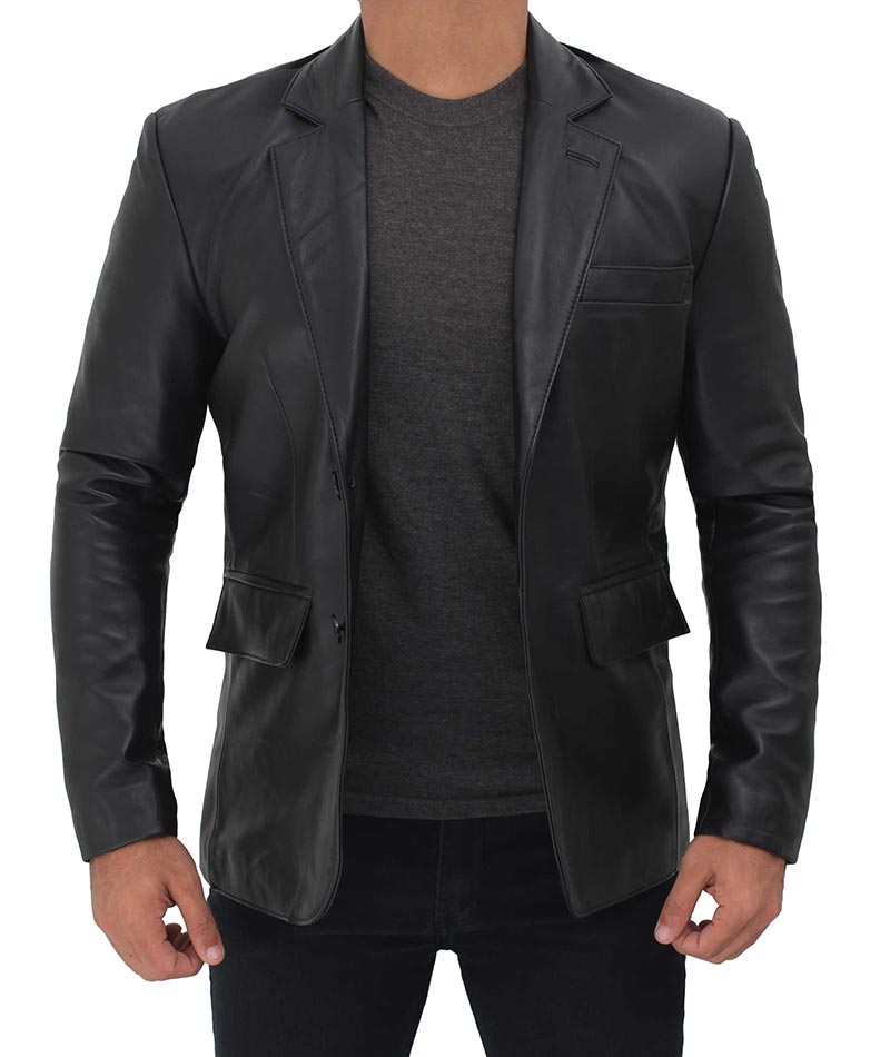 Brandon Mens Black Leather Blazer Jacket Brandon Mens Black Leather Blazer Jacket